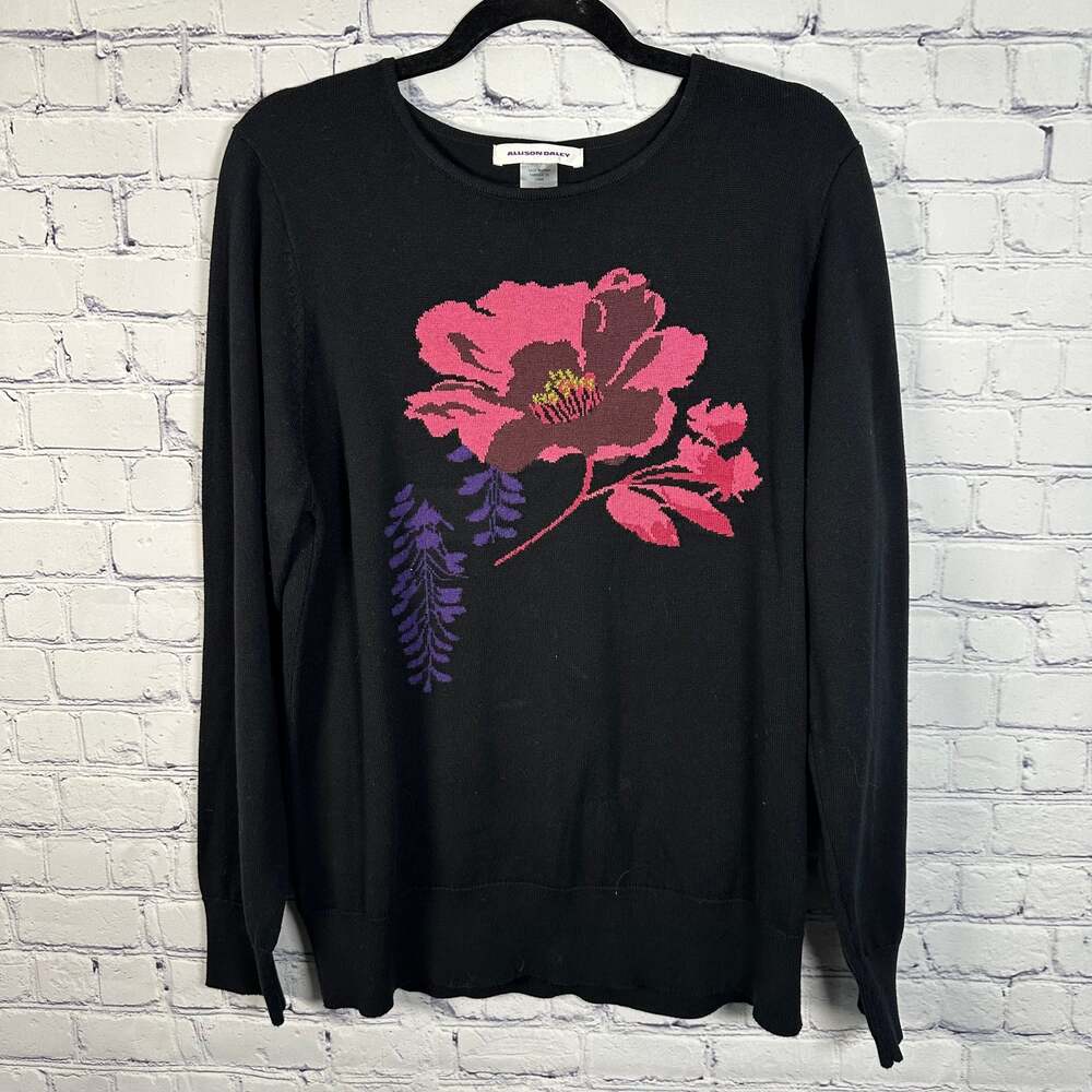 Allison Daley Embellished Pink Floral Pullover Sweater